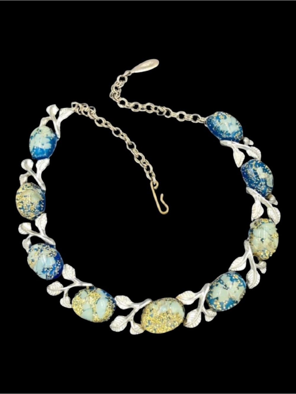 Vintage Teal Confetti Lucite Glitter Adjustable Necklace